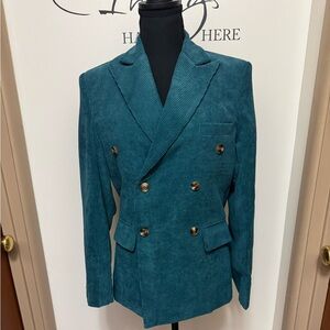 Amazon Men’s Teal Corduroy Double-Breasted Blazer XXS 34" Peak Lapel NWOT